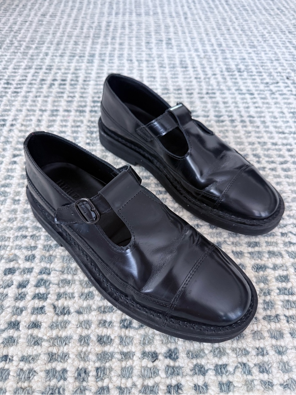 Hereu Galilea Black Leather T-Bar Mary Jane Loafers - Size EU 41, Women's 10.5